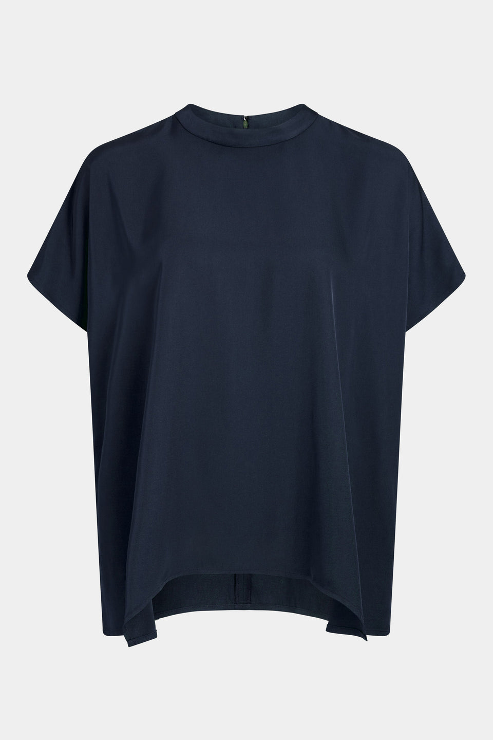 Hullu Relaxed Short Sleeve High Neck Top with Handkerchief Hem Front | NAVY