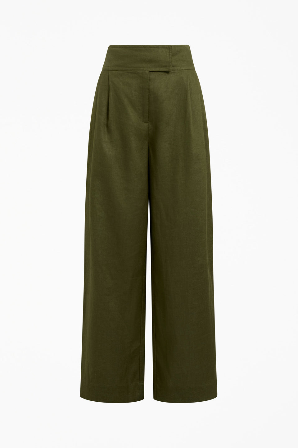 Lejer High waisted Straight Leg Linen Pant front | BRIGHT OLIVE