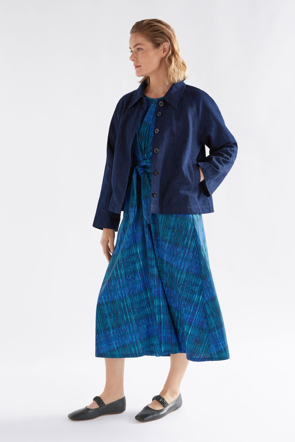 Kihte T-Shirt Dress on Model styled with jacket | MIKKO PRINT