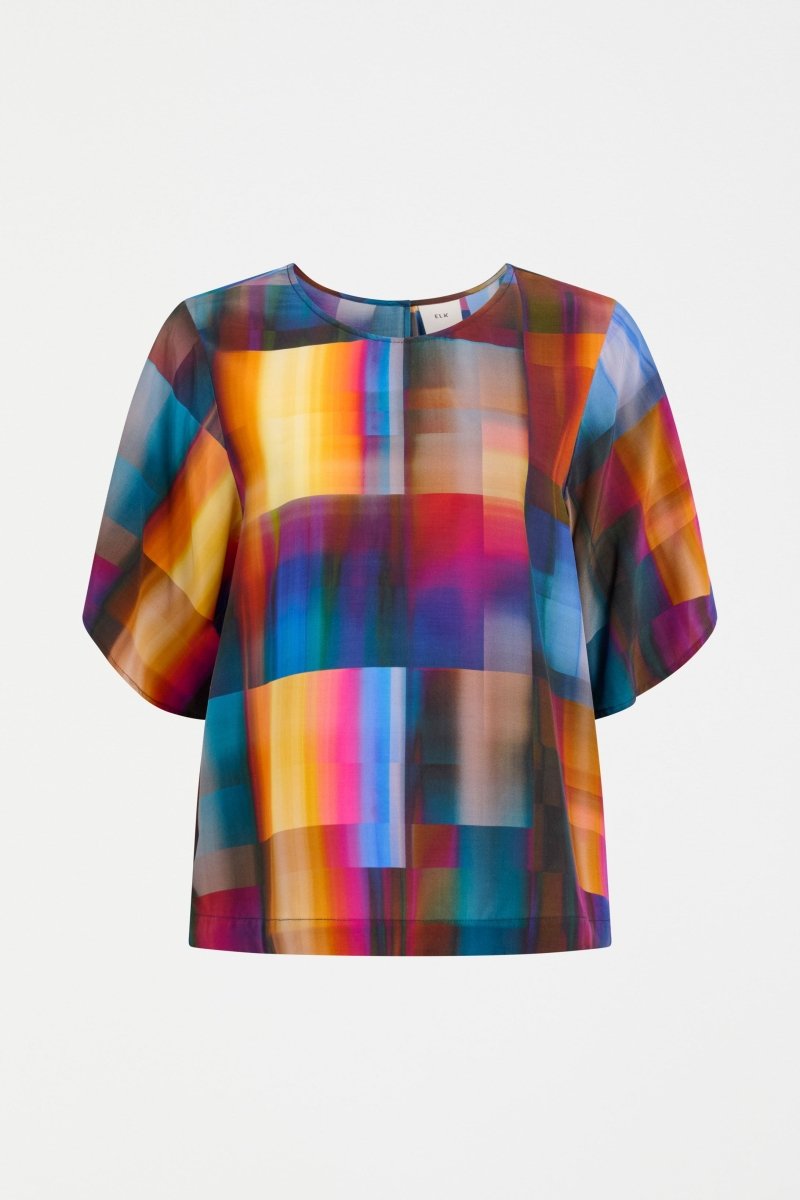 Byde Silk Round Neck Tulip Sleeve Bold Print Top Front | EKKO PRINT
