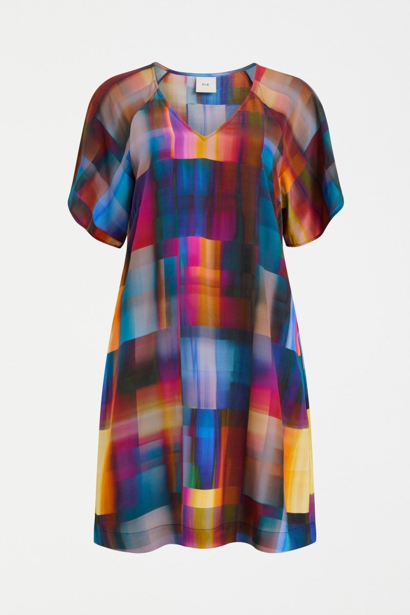 Byde Multi Coloured Tulip Sleeve V-Neck Short Dress Front | EKKO PRINT