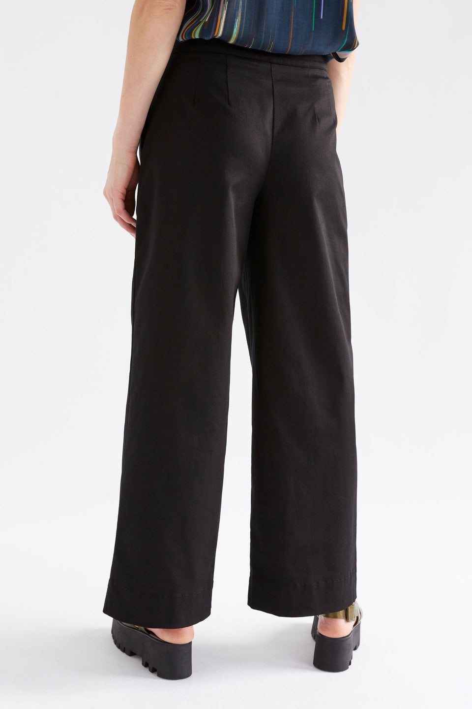 Ellem High Rise Cotton TENCEL stretch Tailored Women's Pant Model Back | BLACK