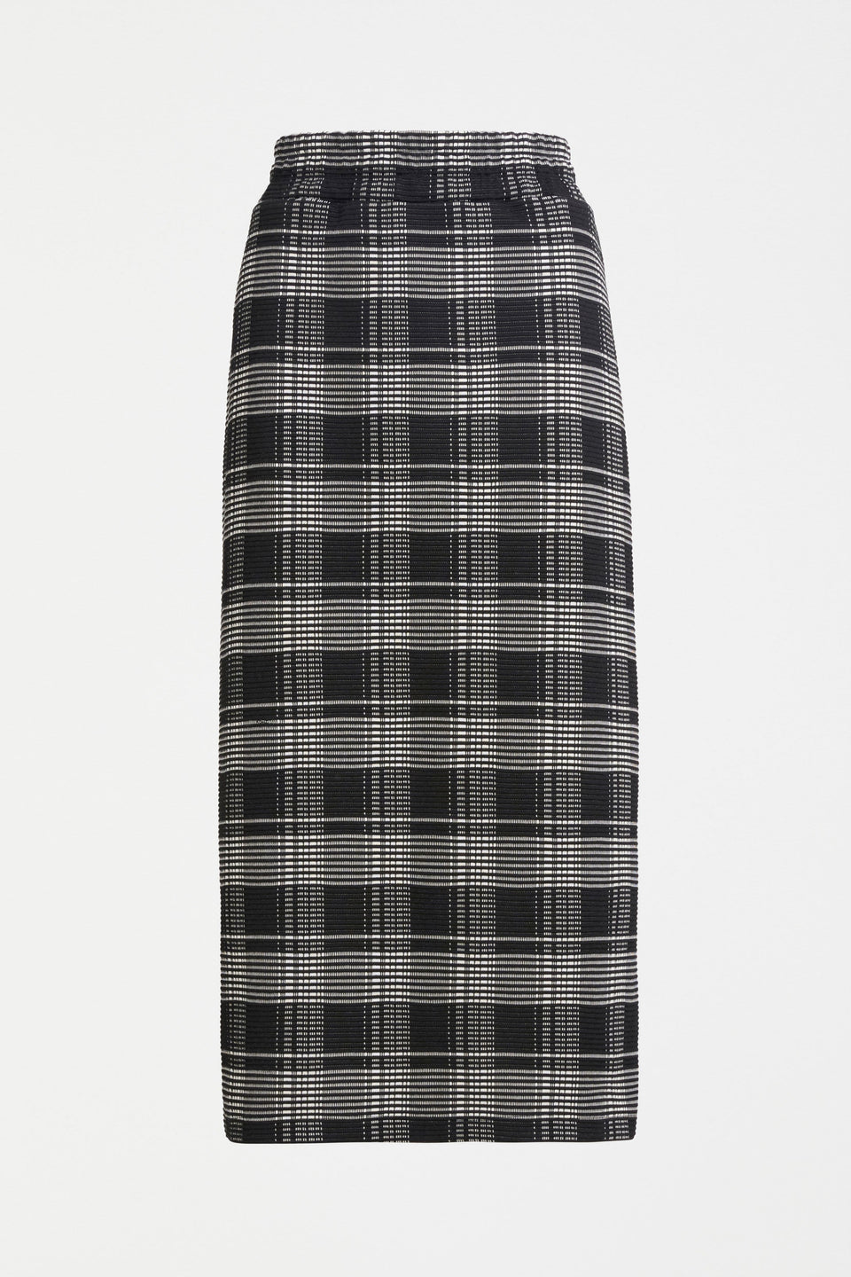 Mairea Jacquard Textured Check Stretch Pencil Skirt Front | BLACK WHITE CHECK