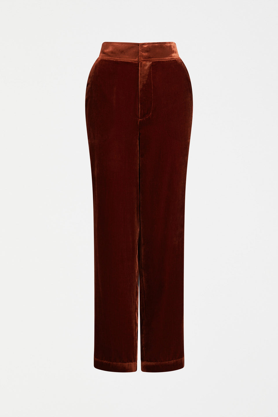 Suuri Flat-Front Waistband Tapered-Leg Velvet Pant Front | SPICE