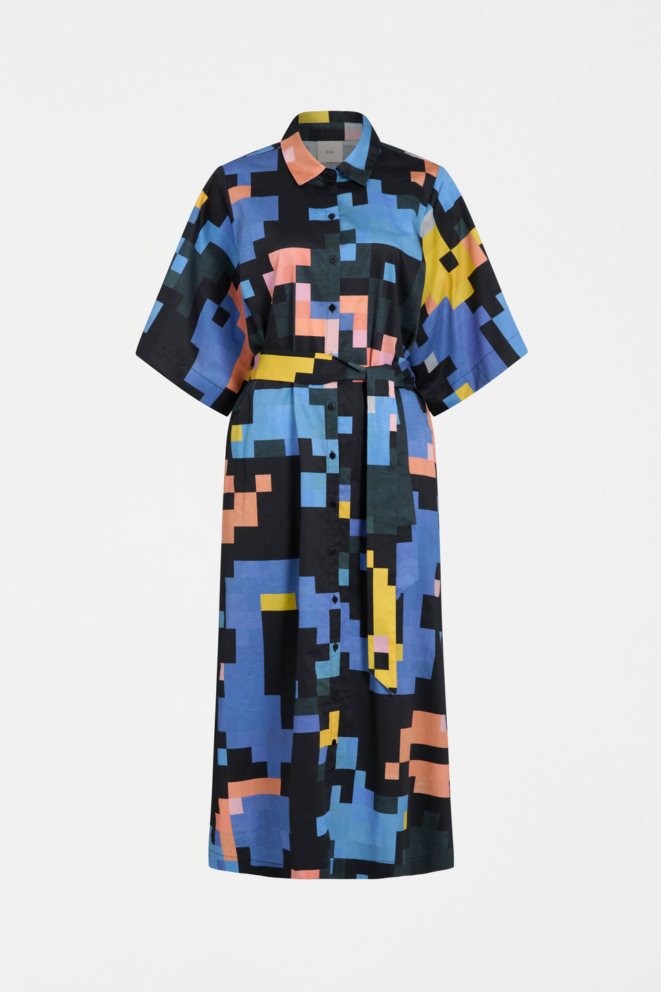 Grand Wide Short Sleeve Print Midi Shirt Dress Curve Front | LUCENT PRINT