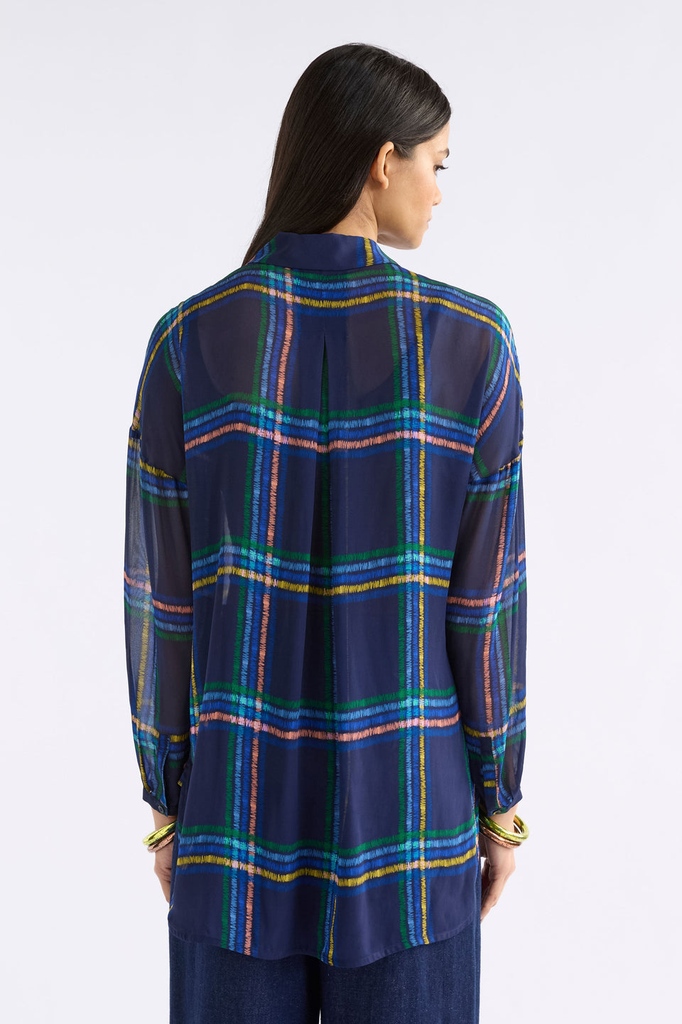 Eir Sheer Shirt on Model Back View | ELBA CHECK