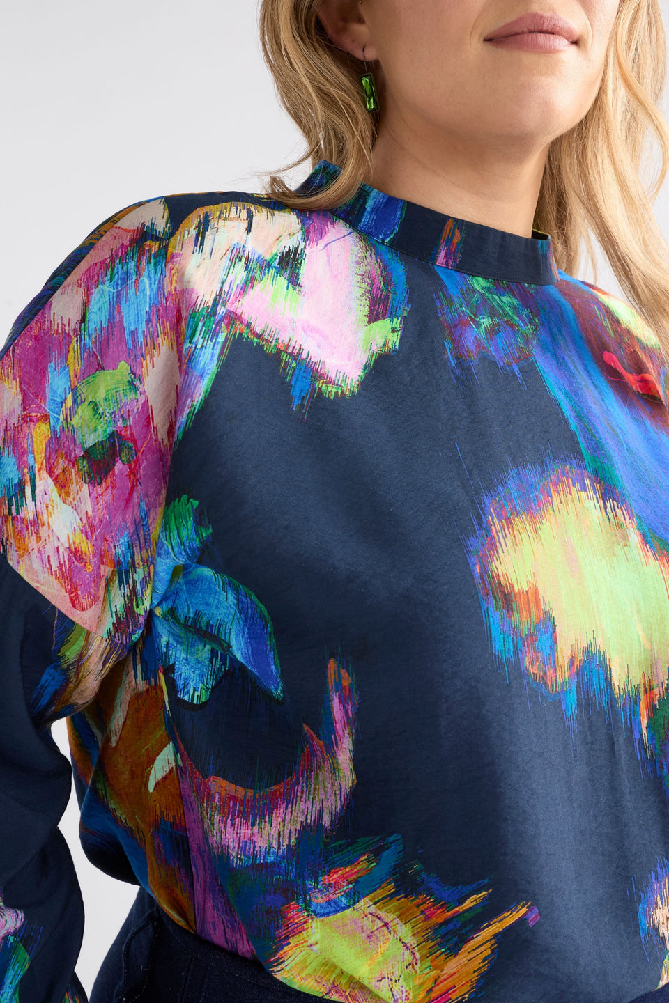 Moda Turtle Neck Top on Model close up of print fabric | VAARA PRINT