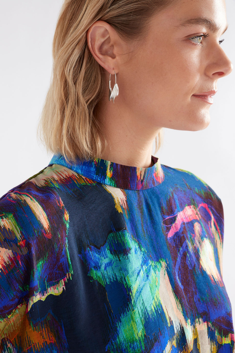 Moda Turtle Neck Top on Model close up with earrings | VAARA PRINT