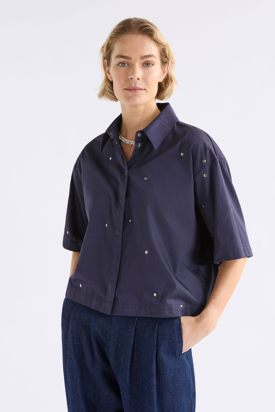 Stuud Shirt on Model | BRIGHT NAVY