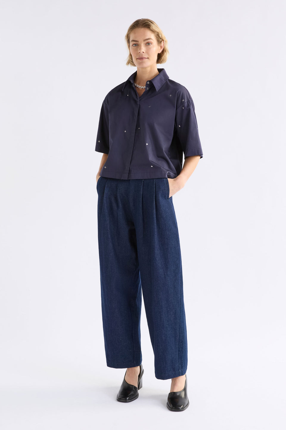 Stuud Shirt on Model Full Length | BRIGHT NAVY