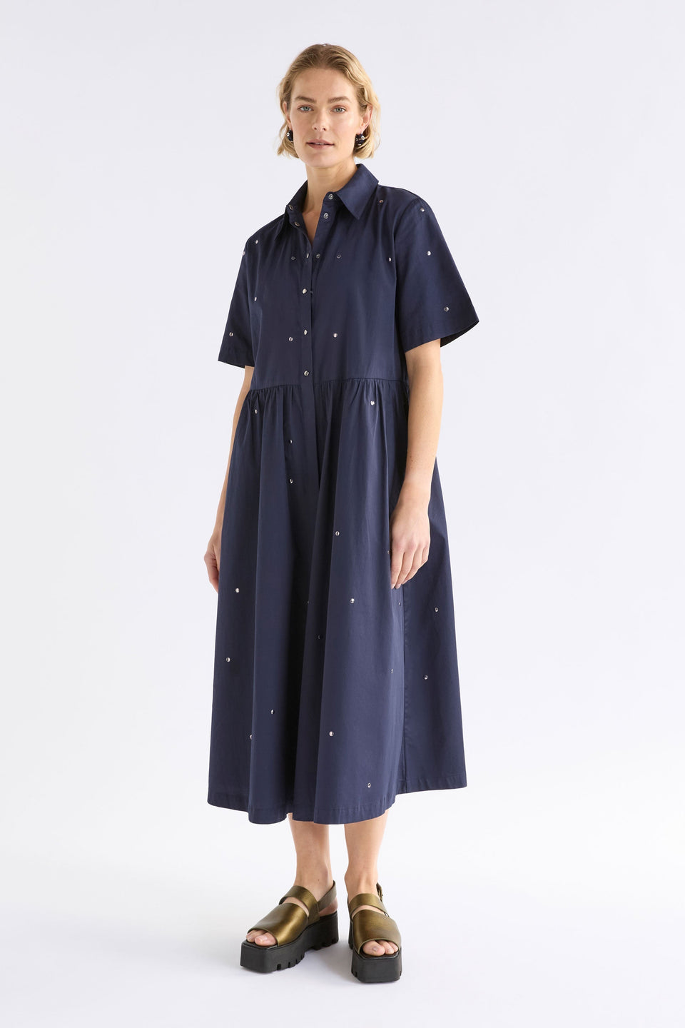 Stuud Long Shirt Dress on Model | BRIGHT NAVY