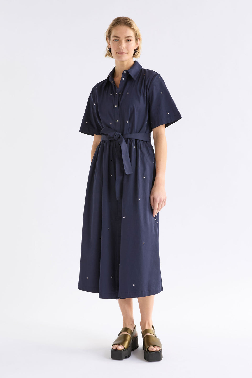 Stuud Long Shirt Dress on Model Full Length | BRIGHT NAVY