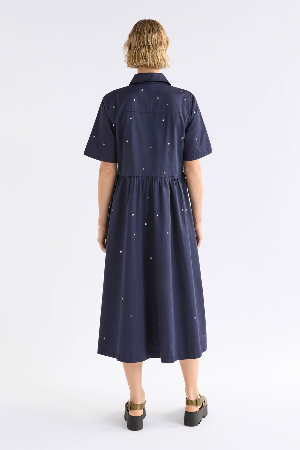 Stuud Long Shirt Dress on Model Back View | BRIGHT NAVY