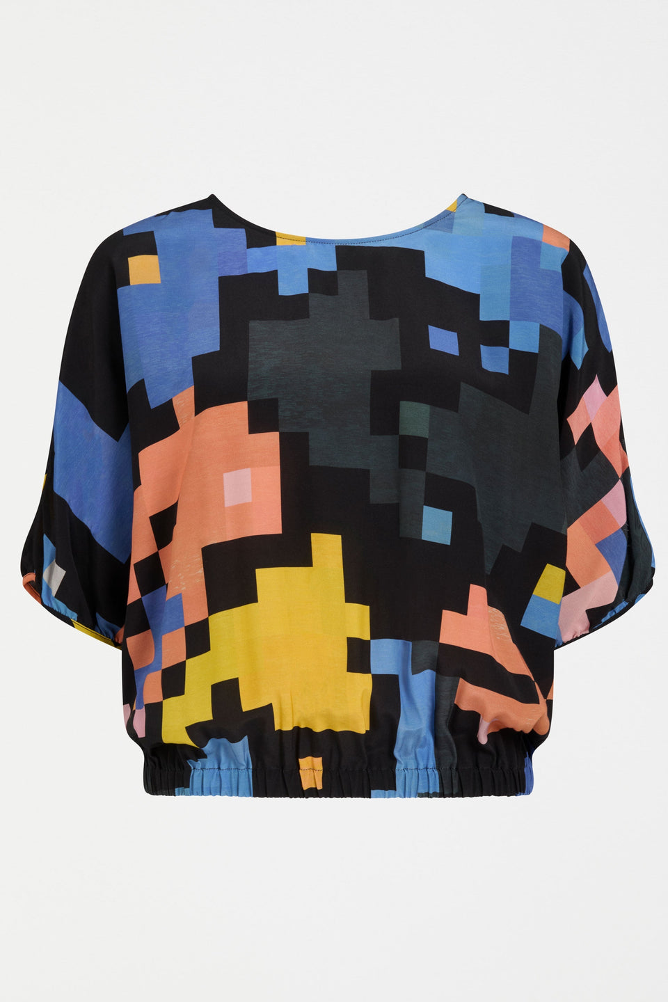 Moda Relaxed Batwing Sleeve and Gathered Hem Short Sleeve Print Top Front | LUCENT PRINT