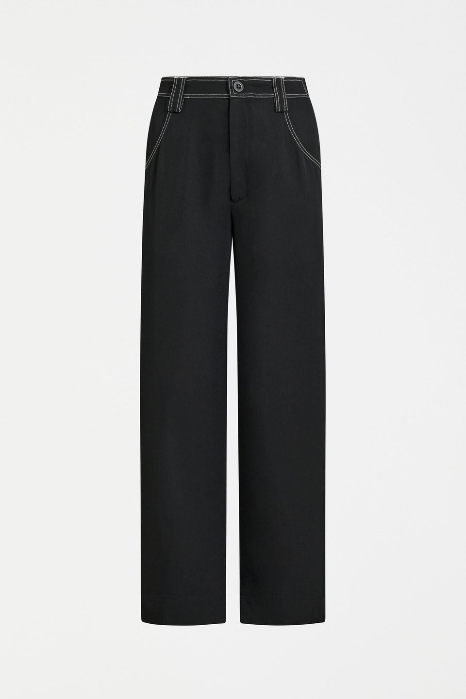 Hullu Mid Rise Contrast Top-Stitch Straight Leg Pant Front | BLACK