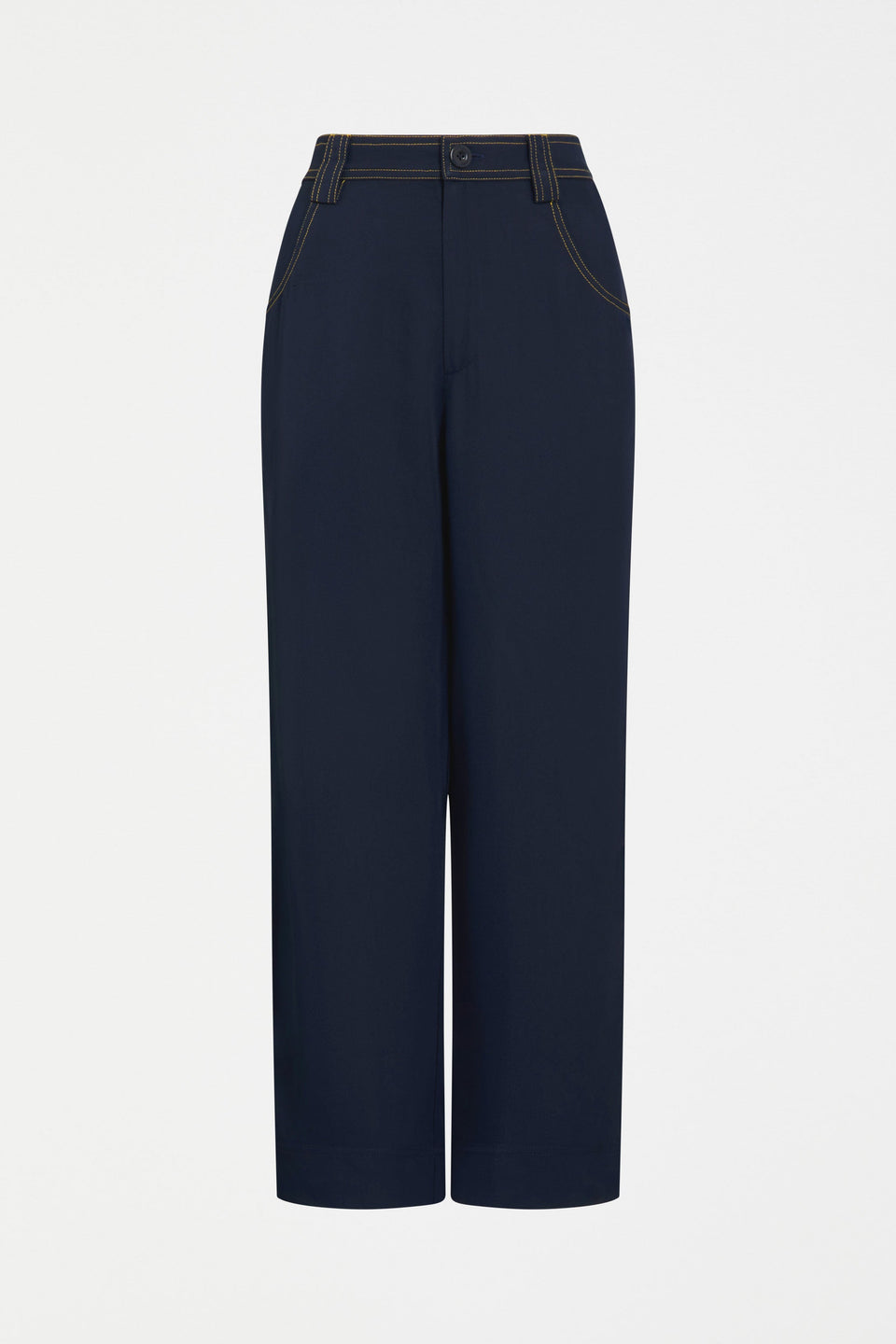 Hullu Mid Rise Contrast Top-Stitch Straight Leg Pant Curve Front | NAVY