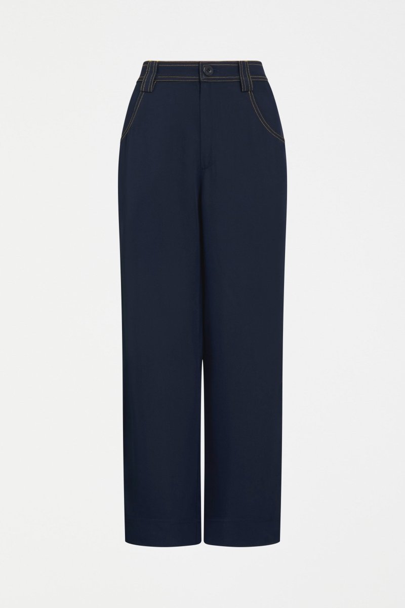 Hullu Mid Rise Contrast Top-Stitch Straight Leg Pant Curve Front | NAVY