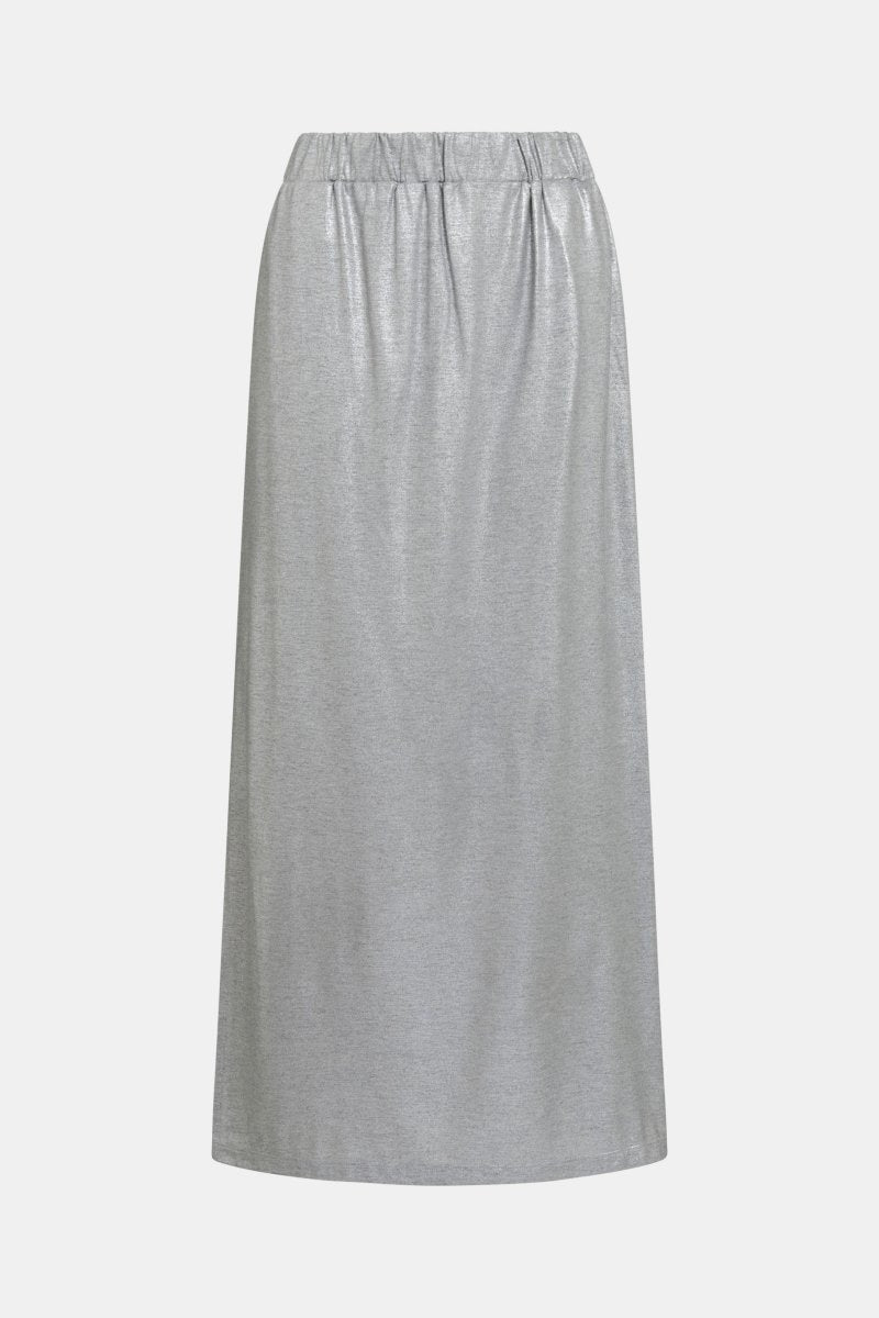 Maail Elastic Waist Metallic Silver Jersey Midi Skirt Front | SILVER