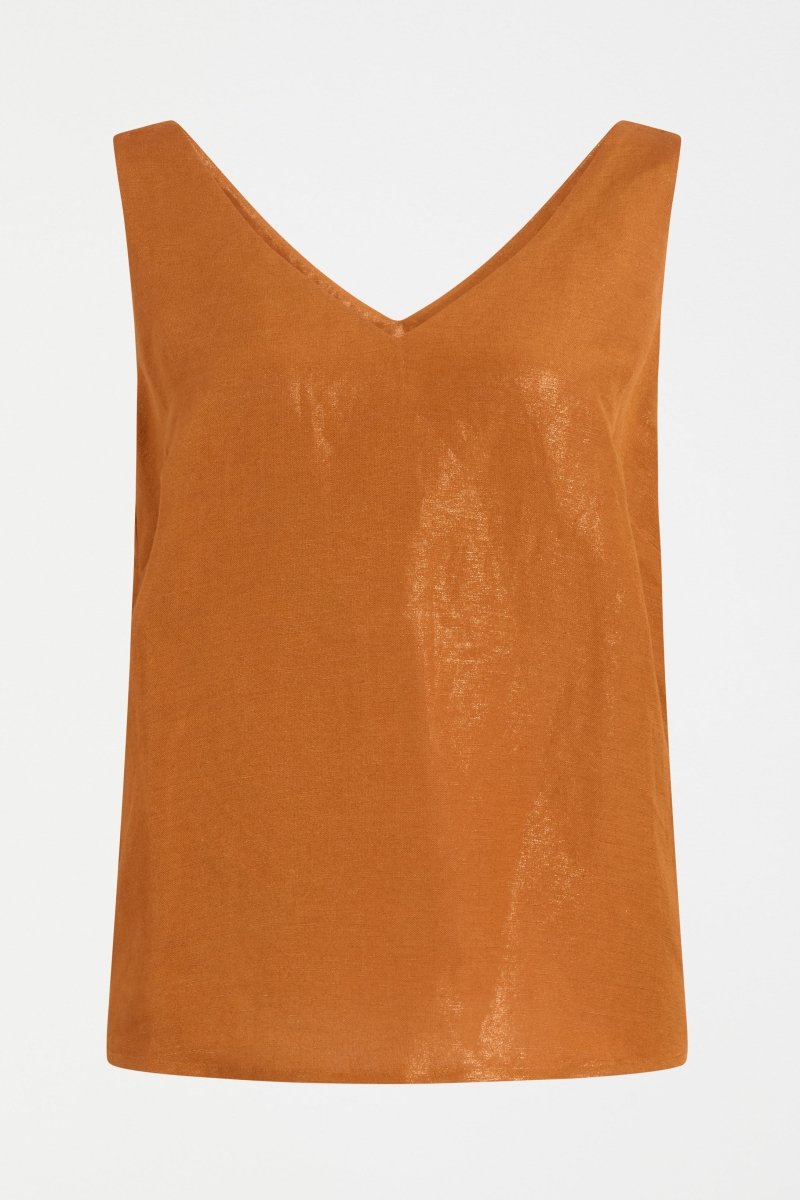 Jopa Copper Metallic Swing Sleeveless Linen Vest Tank front | COPPER