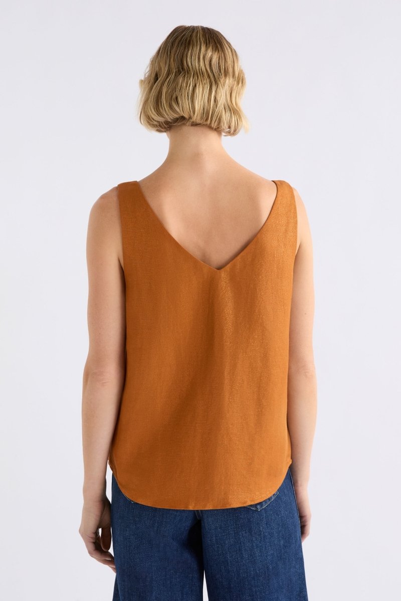 Jopa Copper Metallic Swing Sleeveless Linen Vest Tank Model Back | COPPER