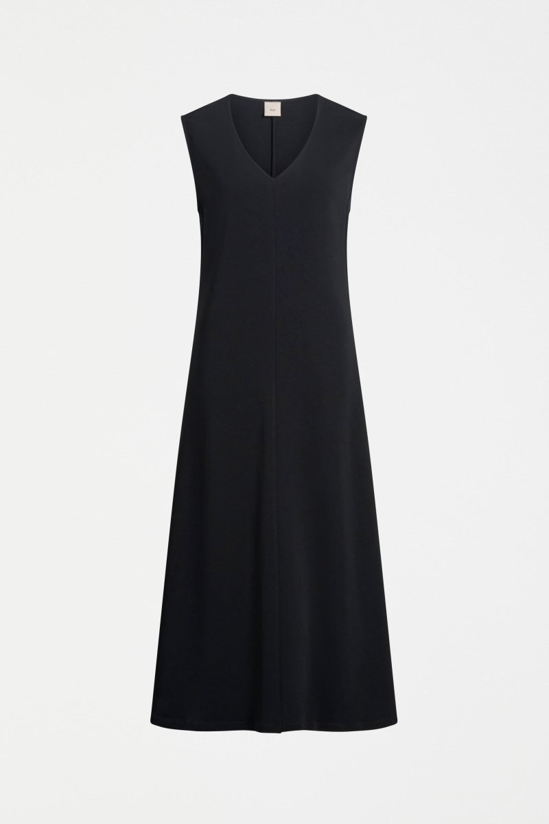 Miki Sleeveless V-neck A-line Long Midi Event Dress front | BLACK