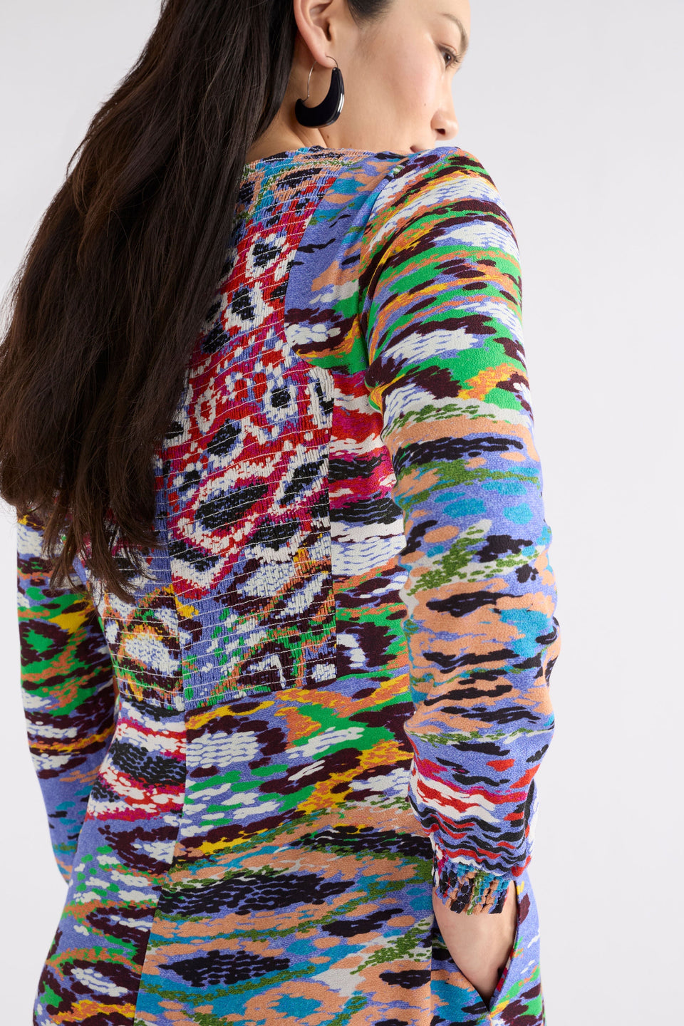 Solina Snake Print Long Sleeved Short Dress with Shirred Back Detail Model Back Detail | SERP PRINT