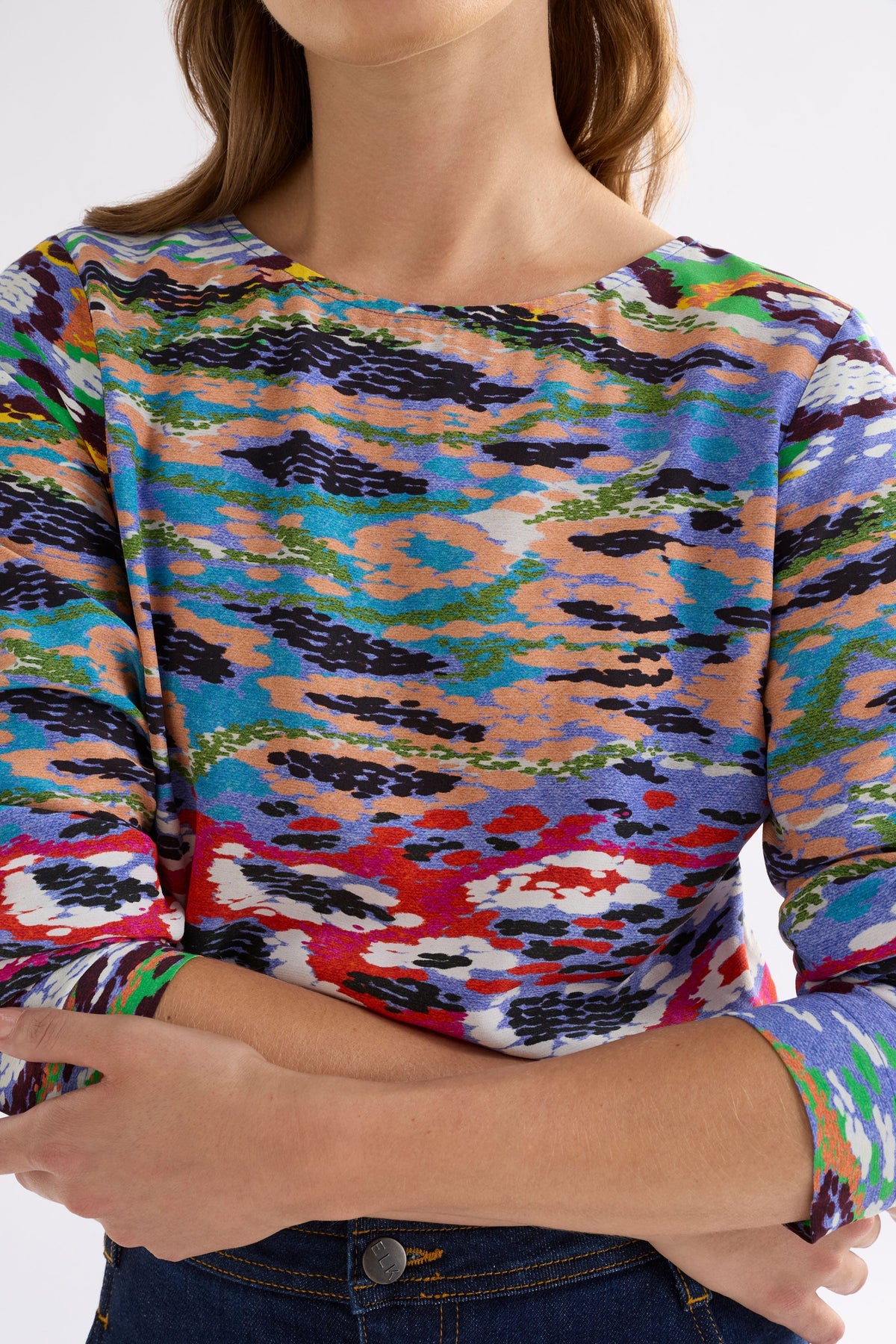 Dega Long Sleeve Silky-Feel Coloured Snake Print Top Model Front detail | SERP PRINT