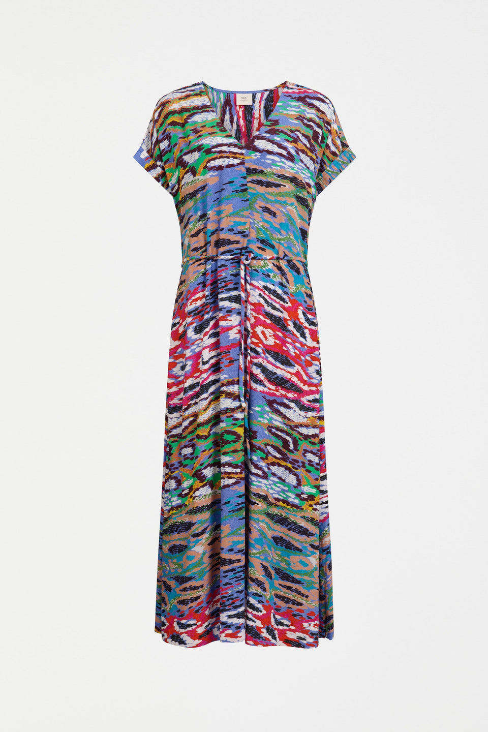 Essen Colourful Snake Print V-Neck Short Sleeve Midi Dress Front | SERP PRINT
