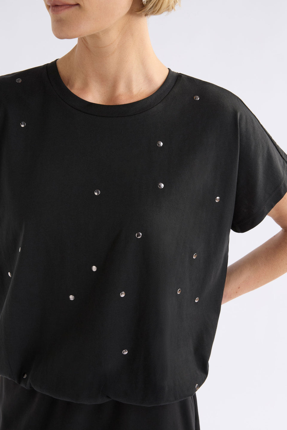 Stuud Tee on Model Close Up Detail | BLACK