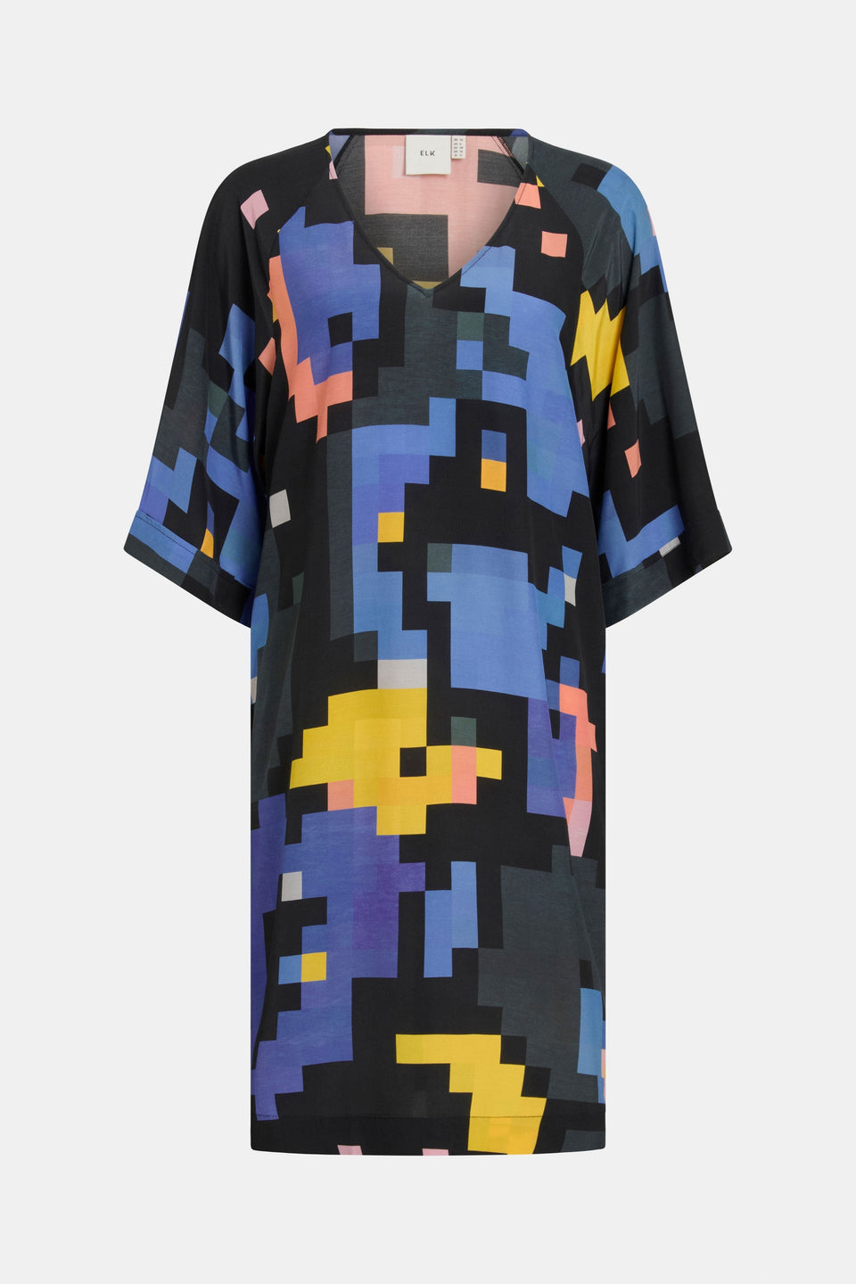 Malo Floaty V-Neck Short Sleeve Print Short Dress front | LUCENT PRINT