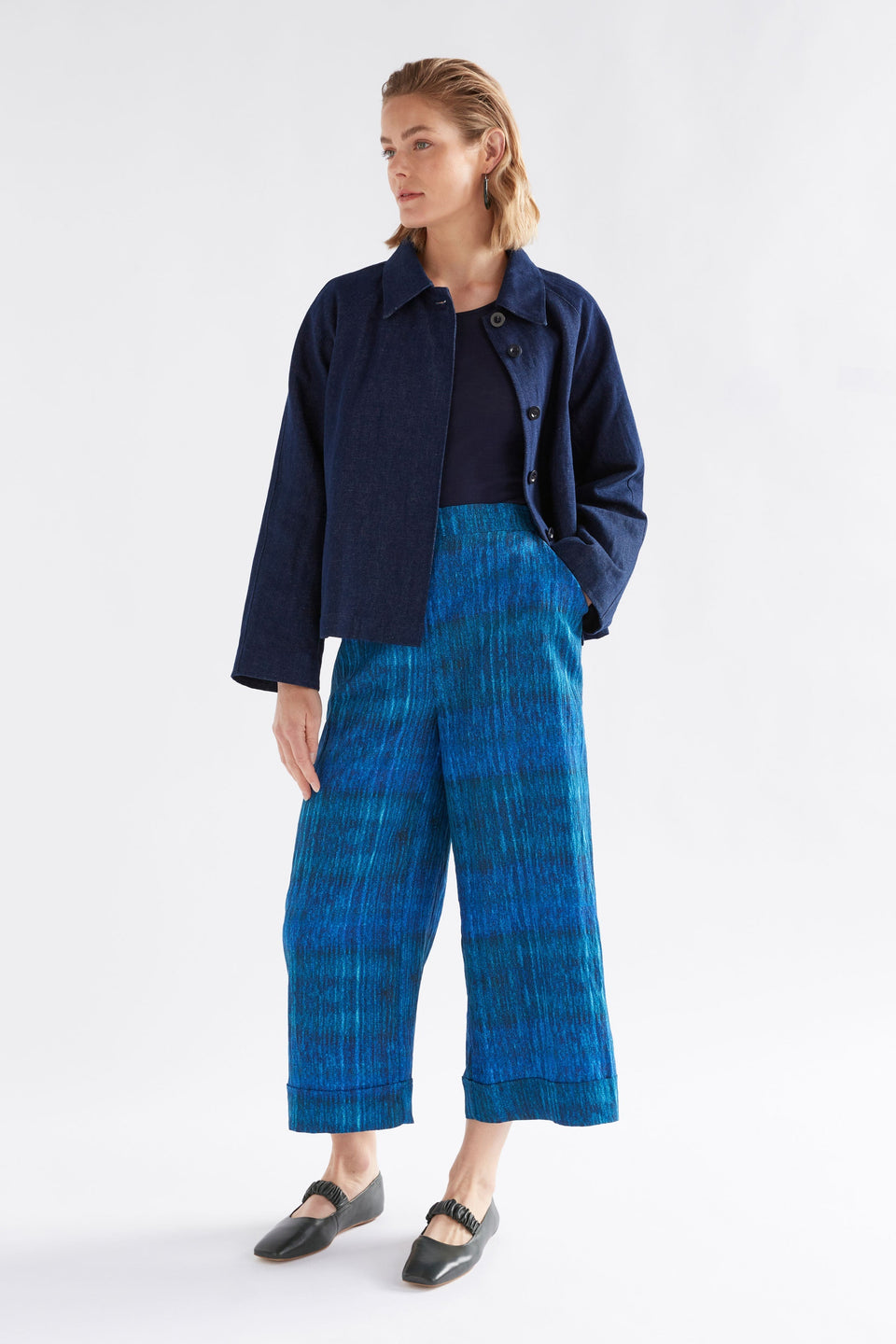 Vaalli Pant on Model styled with jacket | MIKKO PRINT