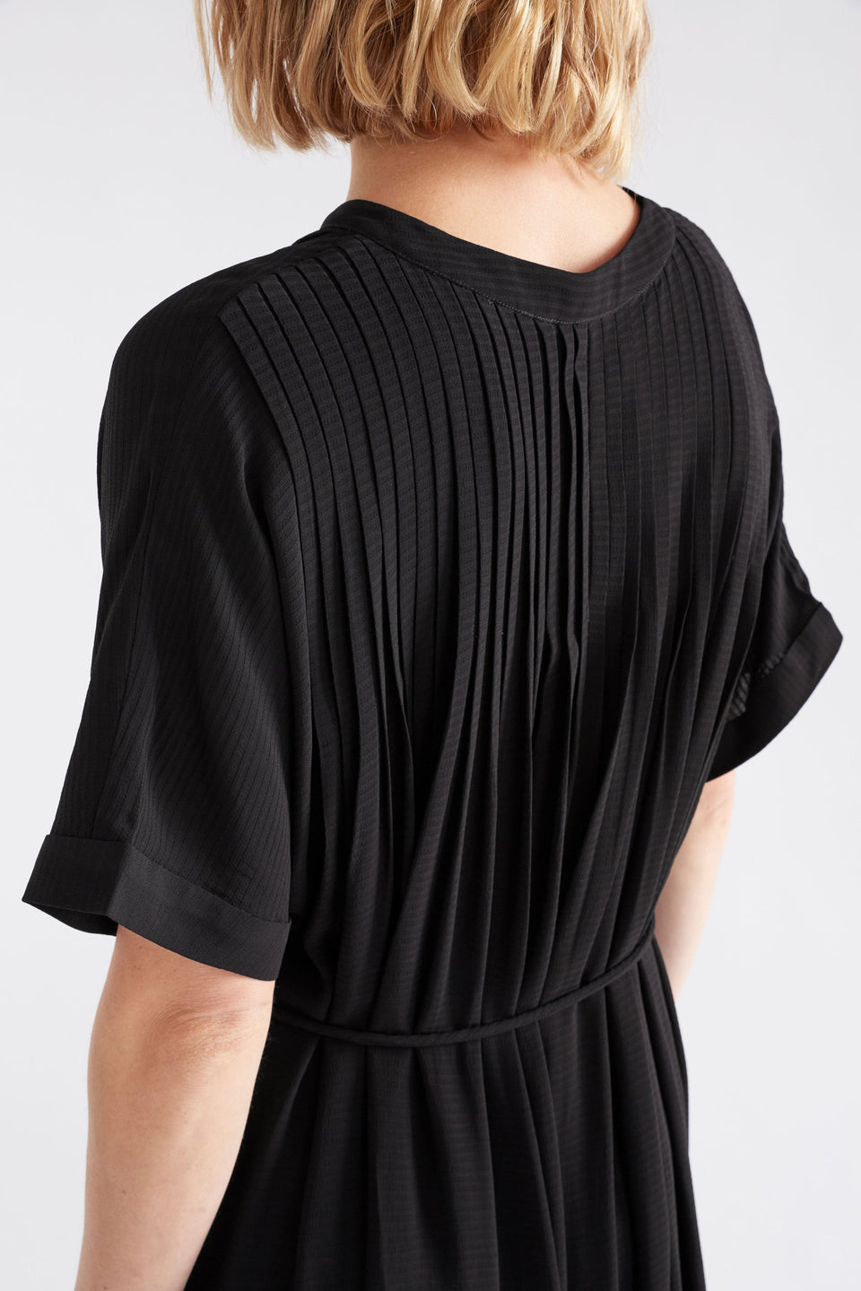 Omia Shirt Dress on Model Back View of Pleats | BLACK
