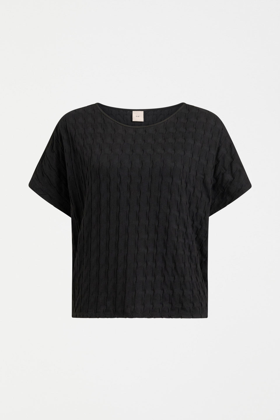 Orta Boxy Textured bubble Jersey Organic Cotton Tee front | BLACK