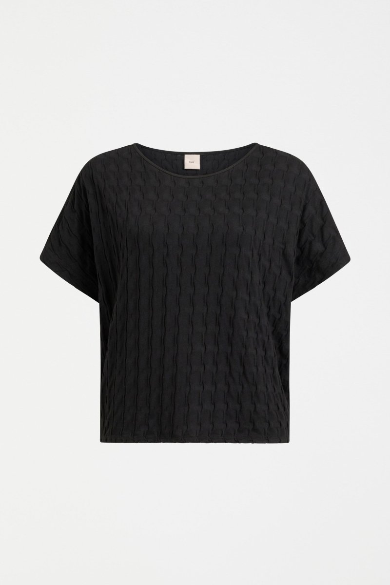 Orta Boxy Textured bubble Jersey Organic Cotton Tee front | BLACK