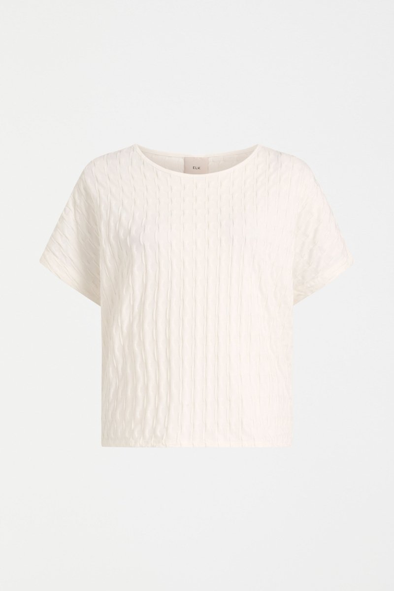 Orta Boxy Textured bubble Jersey Organic Cotton Tee front | WHITE