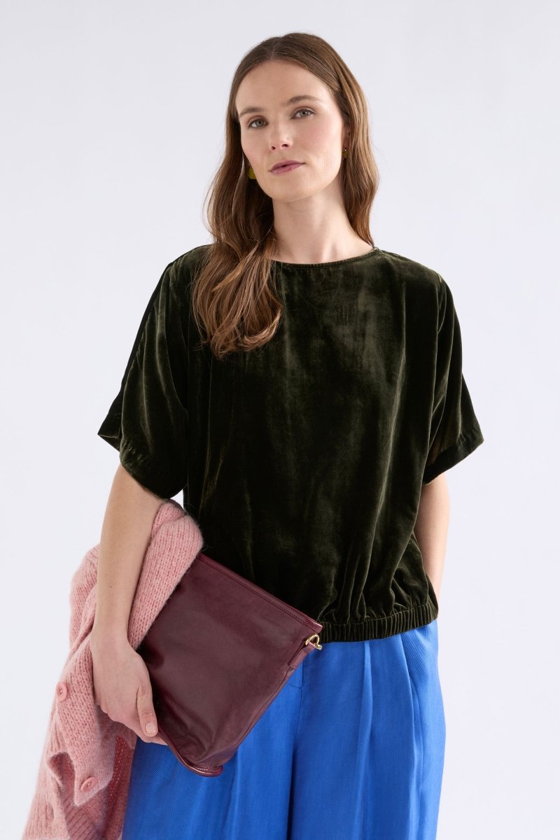 Suuri Gathered Top Tops - ELK | DEEP OLIVE