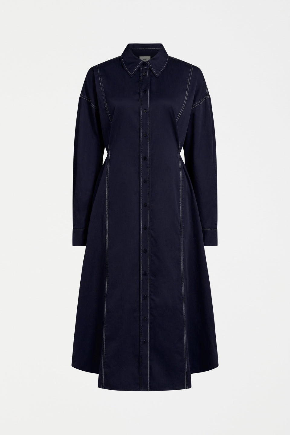 Rodan Organic Cotton Contrast Stitch Long Sleeve Shirt Dress | NEW NAVY