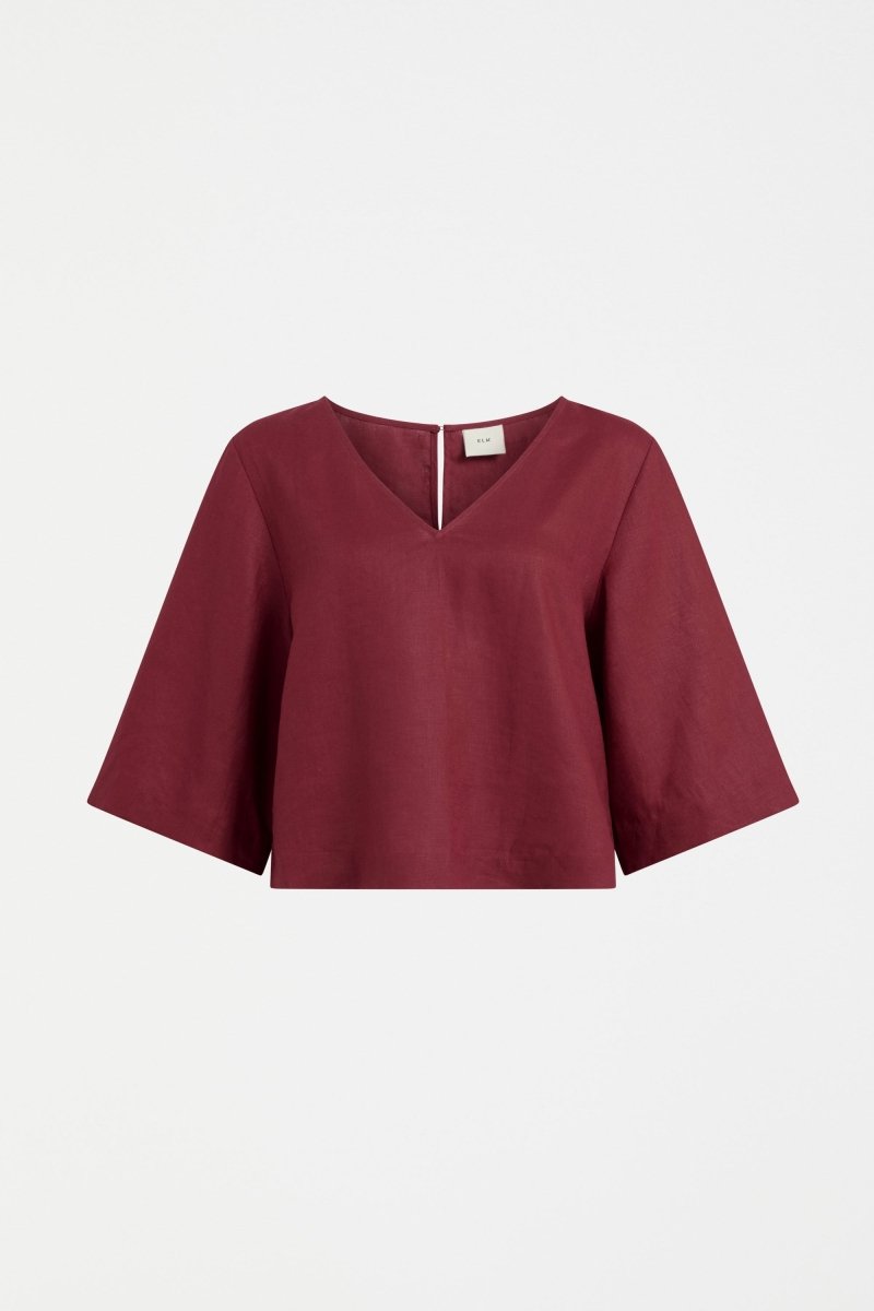 Llinen Light V Neck Top Tops - ELK | BORDEAUX