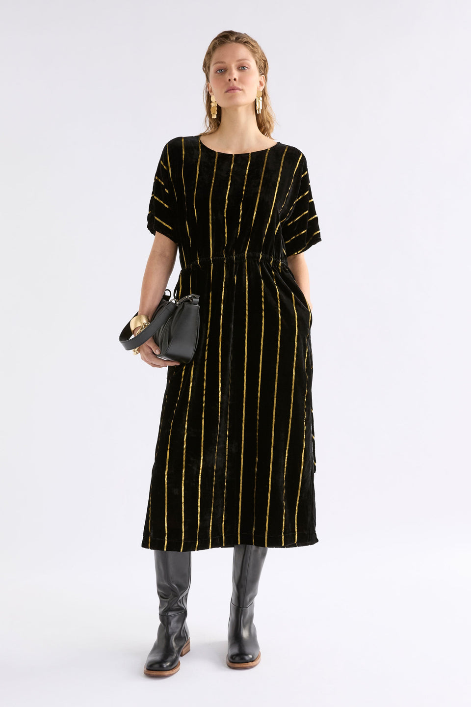 Lumii Velvet Dress Dresses - ELK | BLACK GOLD STRIPE