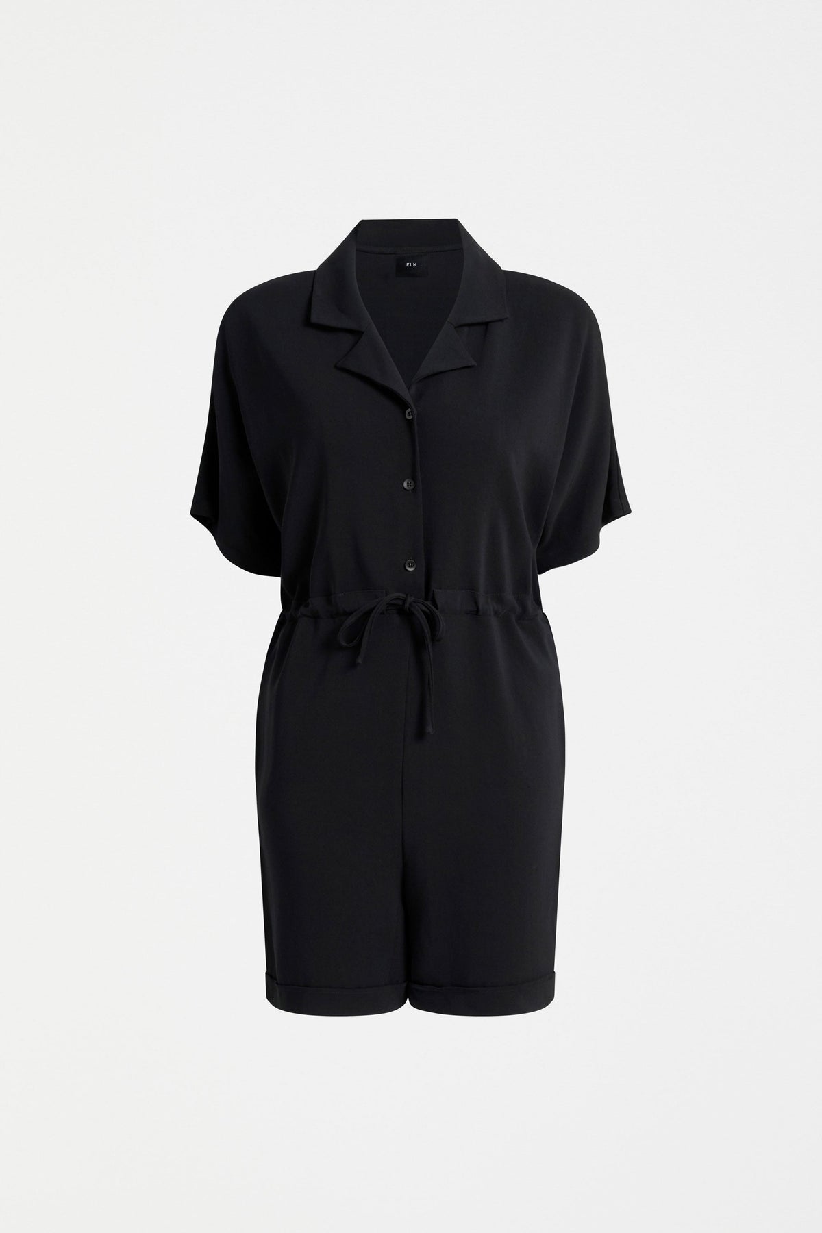 Eso Button Up Drawstring Short Jumpsuit | BLACK