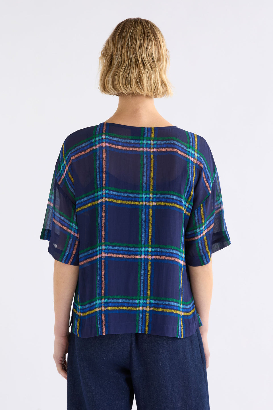 Statte Top on Model Back View with pant | ELBA CHECK
