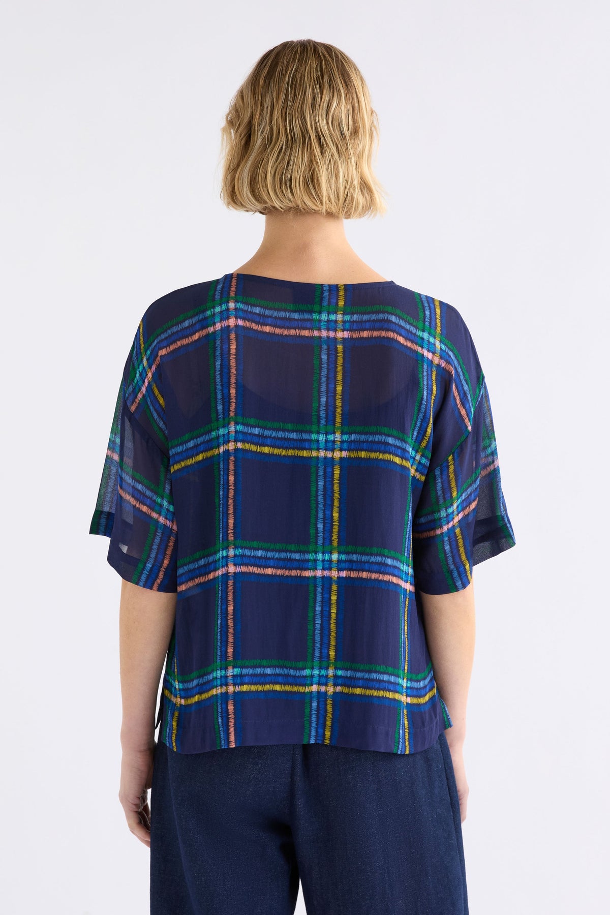 Statte Top on Model Back View with pant | ELBA CHECK