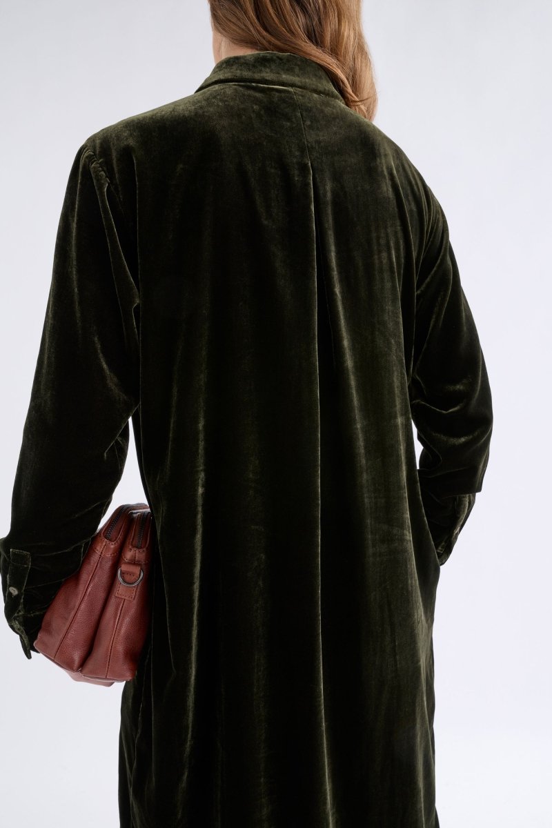 Suuri Velvet Shirt Dress | DEEP OLIVE