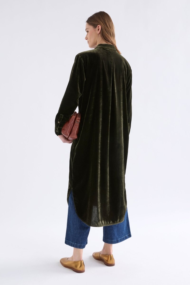 Suuri Velvet Shirt Dress | DEEP OLIVE