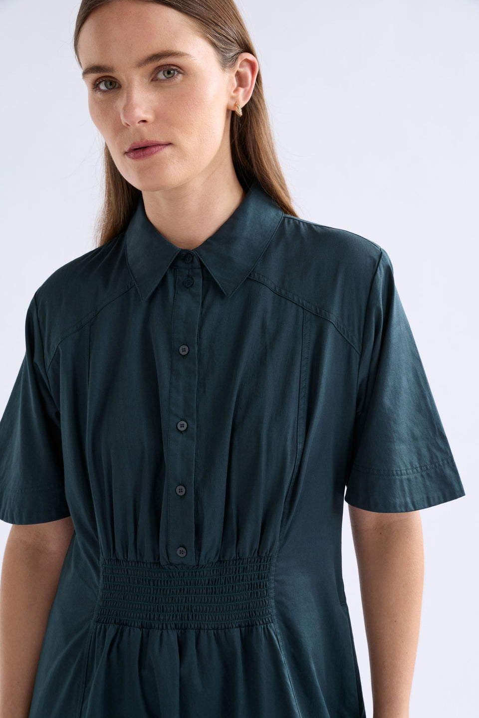 Vier Shirred Waist Dress Shirt Dress ELK | LIQUORICE