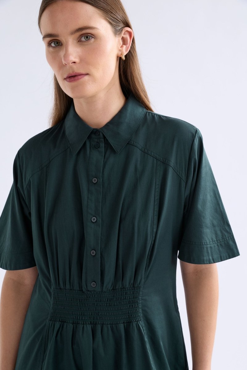 Vier Shirred Waist Dress Shirt Dress ELK | LIQUORICE