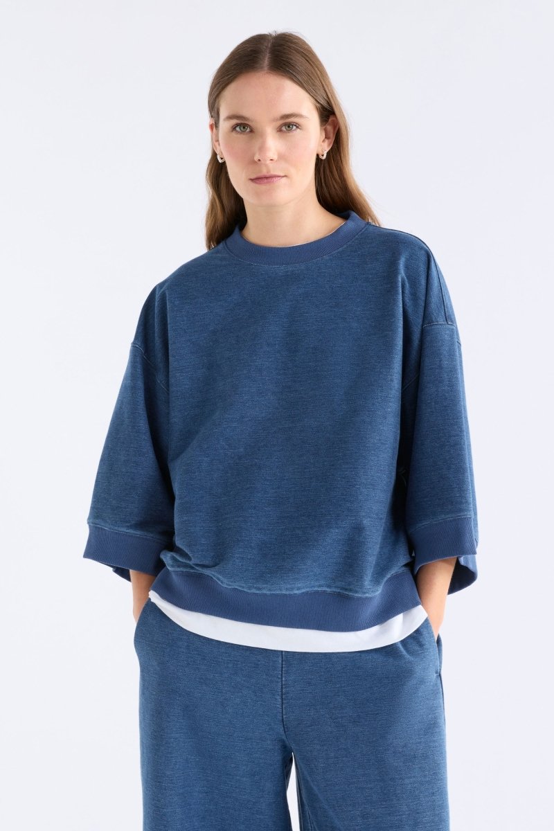 Enfeld 3/4 Sleeve French Terry Jersey Sweater | MID BLUE WASH