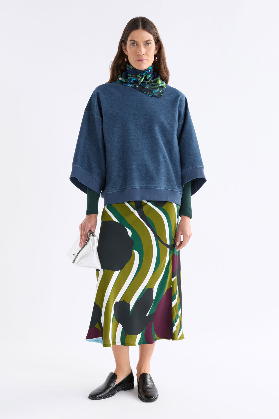 Enfeld 3/4 Sleeve French Terry Jersey Sweater | MID BLUE WASH