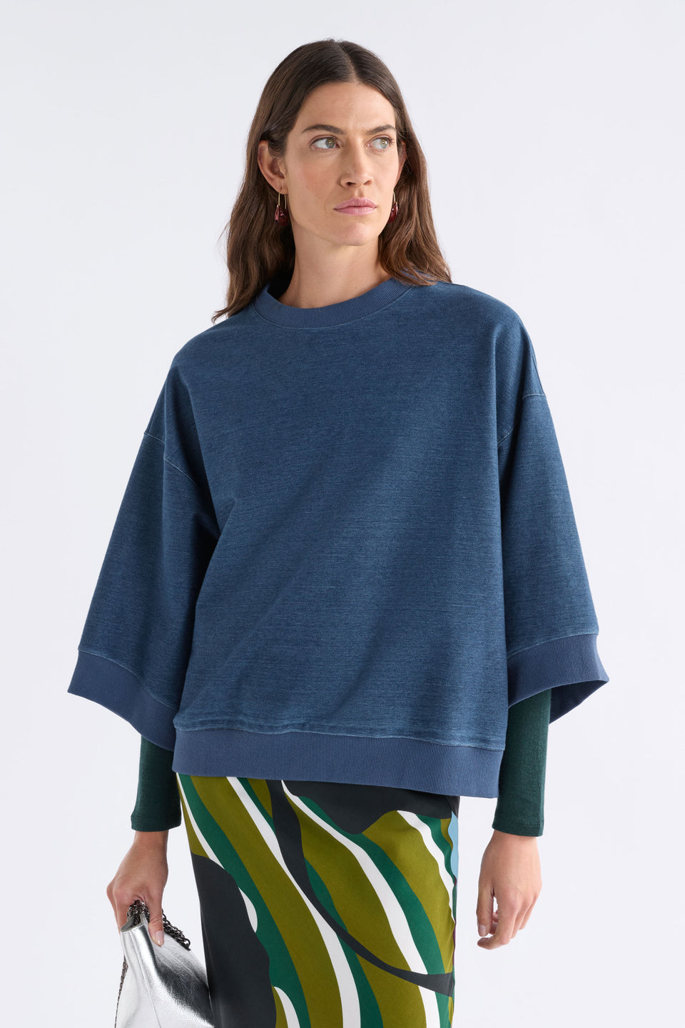 Enfeld 3/4 Sleeve French Terry Jersey Sweater | MID BLUE WASH