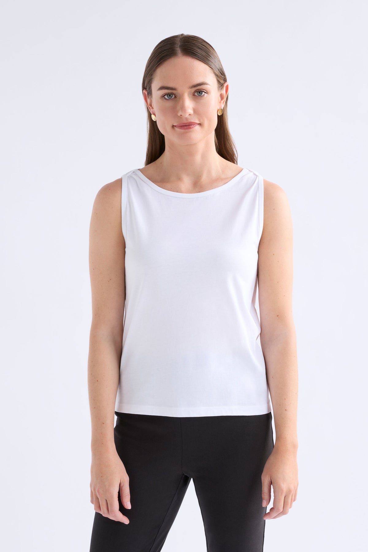 Eisa Boat Neck Organic Cotton Tank ELK | WHITE